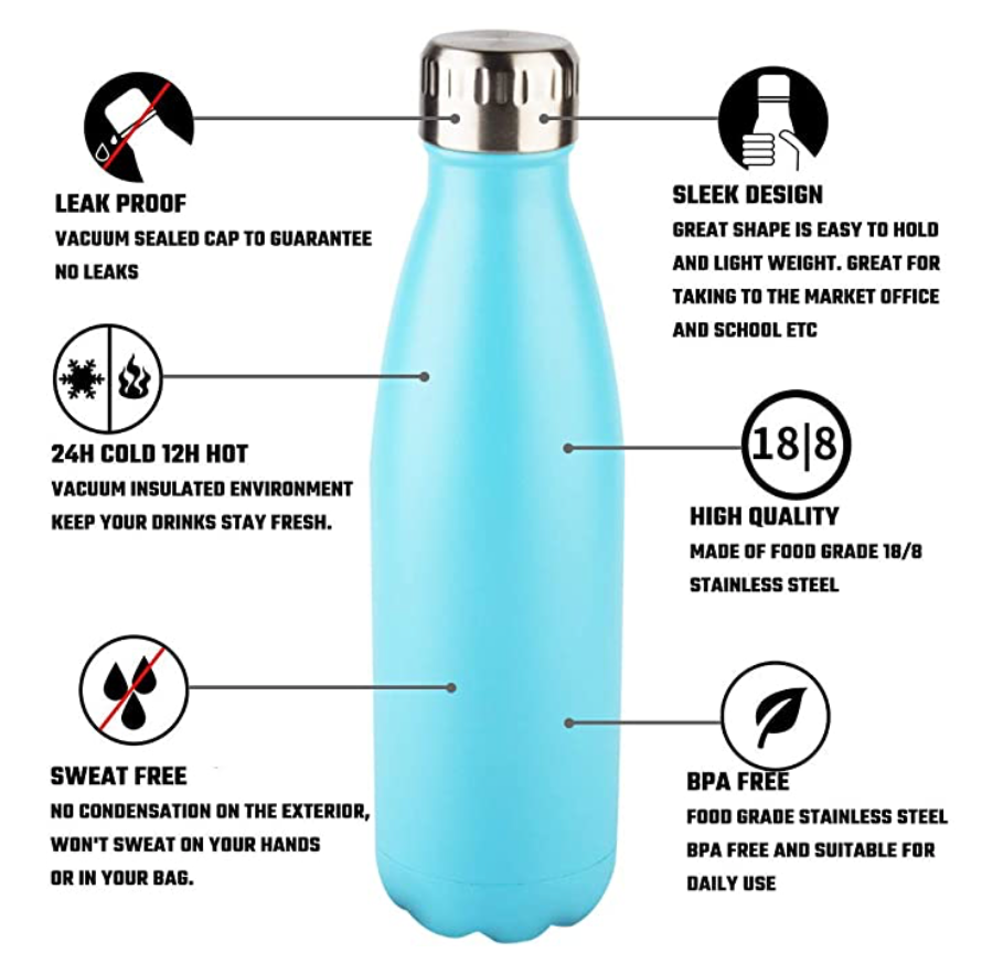 17 oz Stainless Steel Teal BIGGER THAN SOCCER Water Bottle