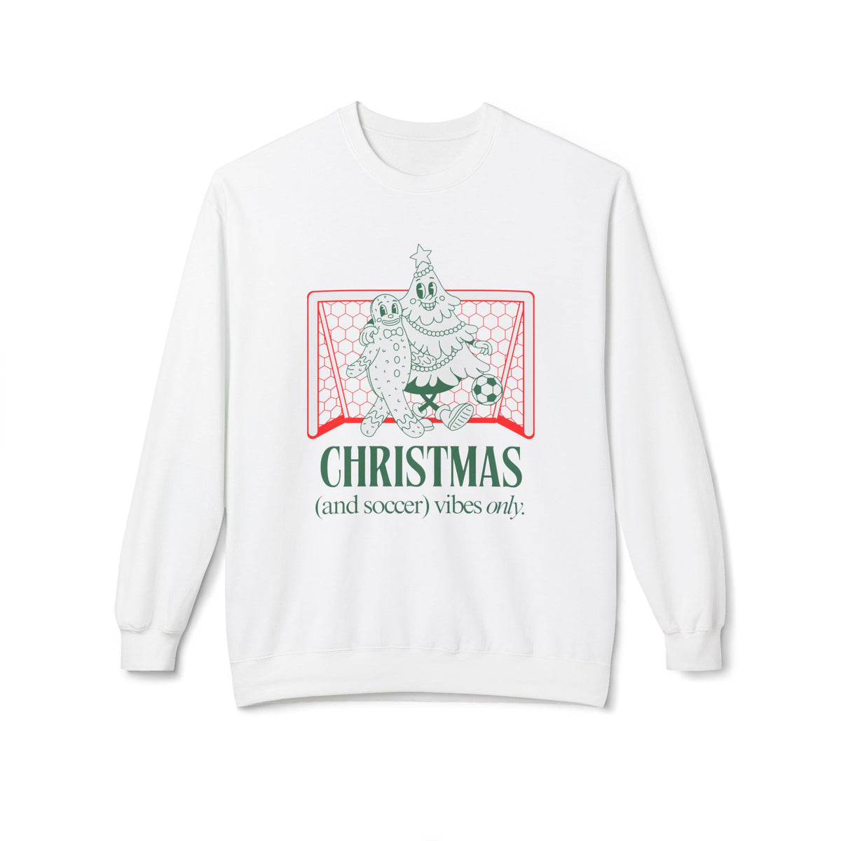 Christmas and Soccer Vibes Green Adult Crewneck Sweatshirt