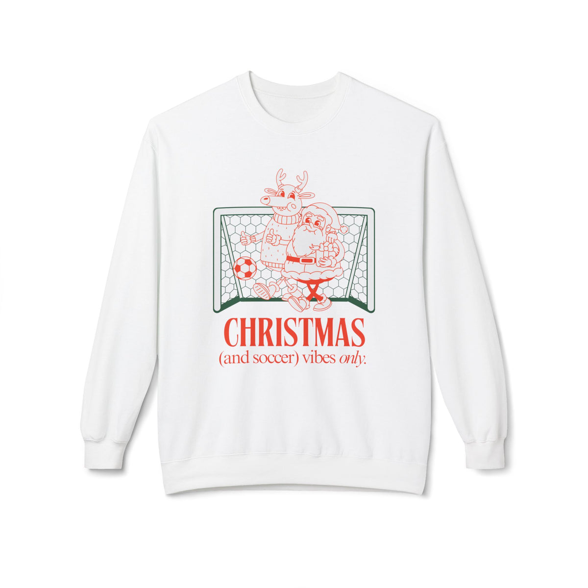 Christmas and Soccer Vibes Red Adult Crewneck Sweatshirt