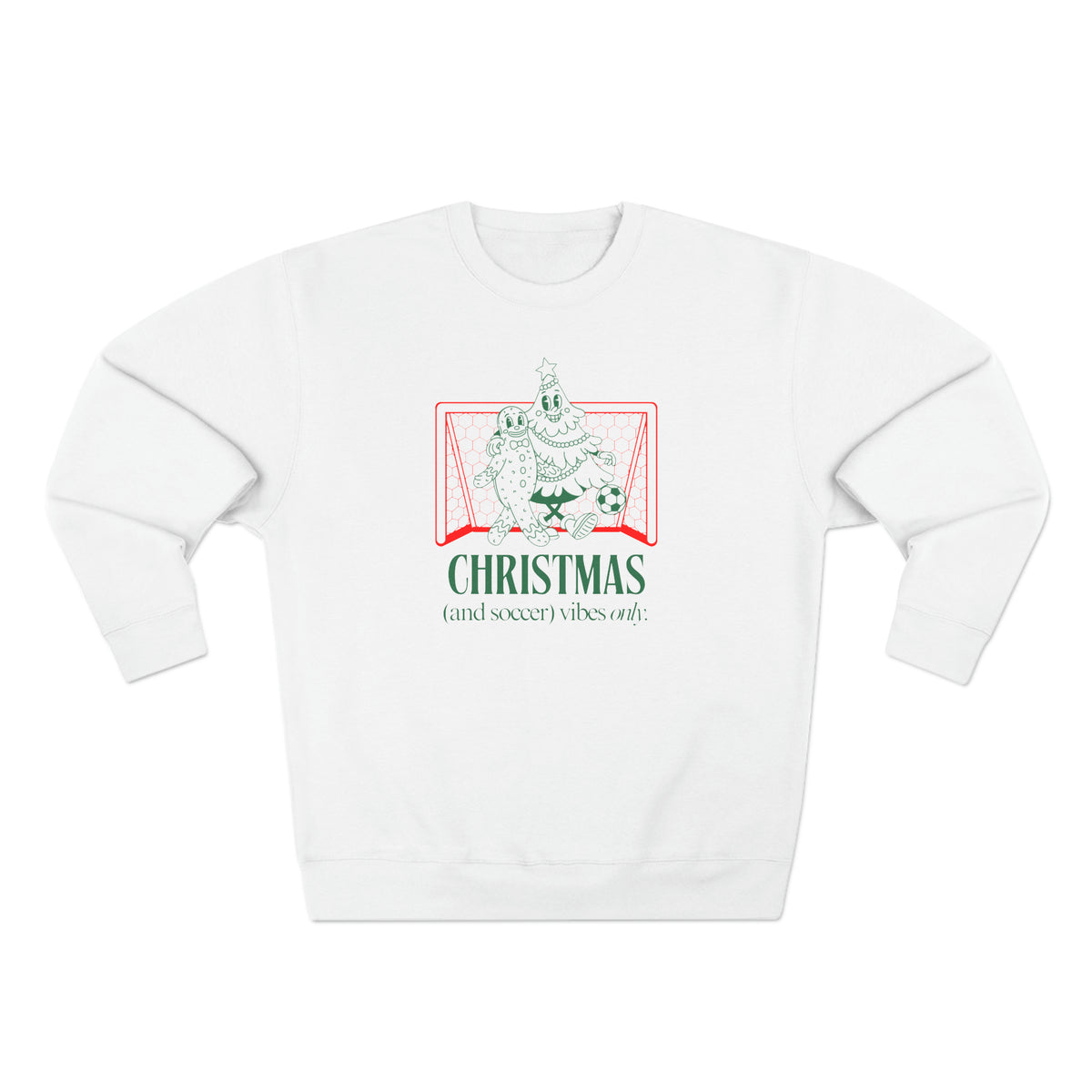 Christmas and Soccer Vibes Green Adult Crewneck Sweatshirt