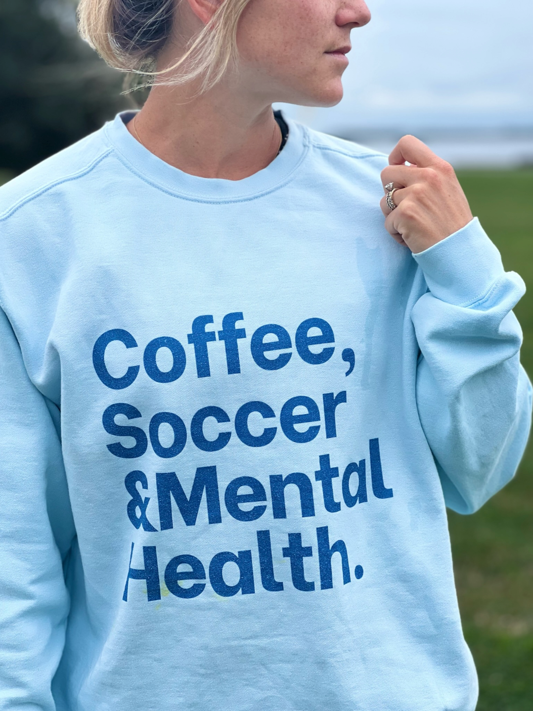 Coffee Soccer and Mental Health Adult Crewneck Sweatshirt