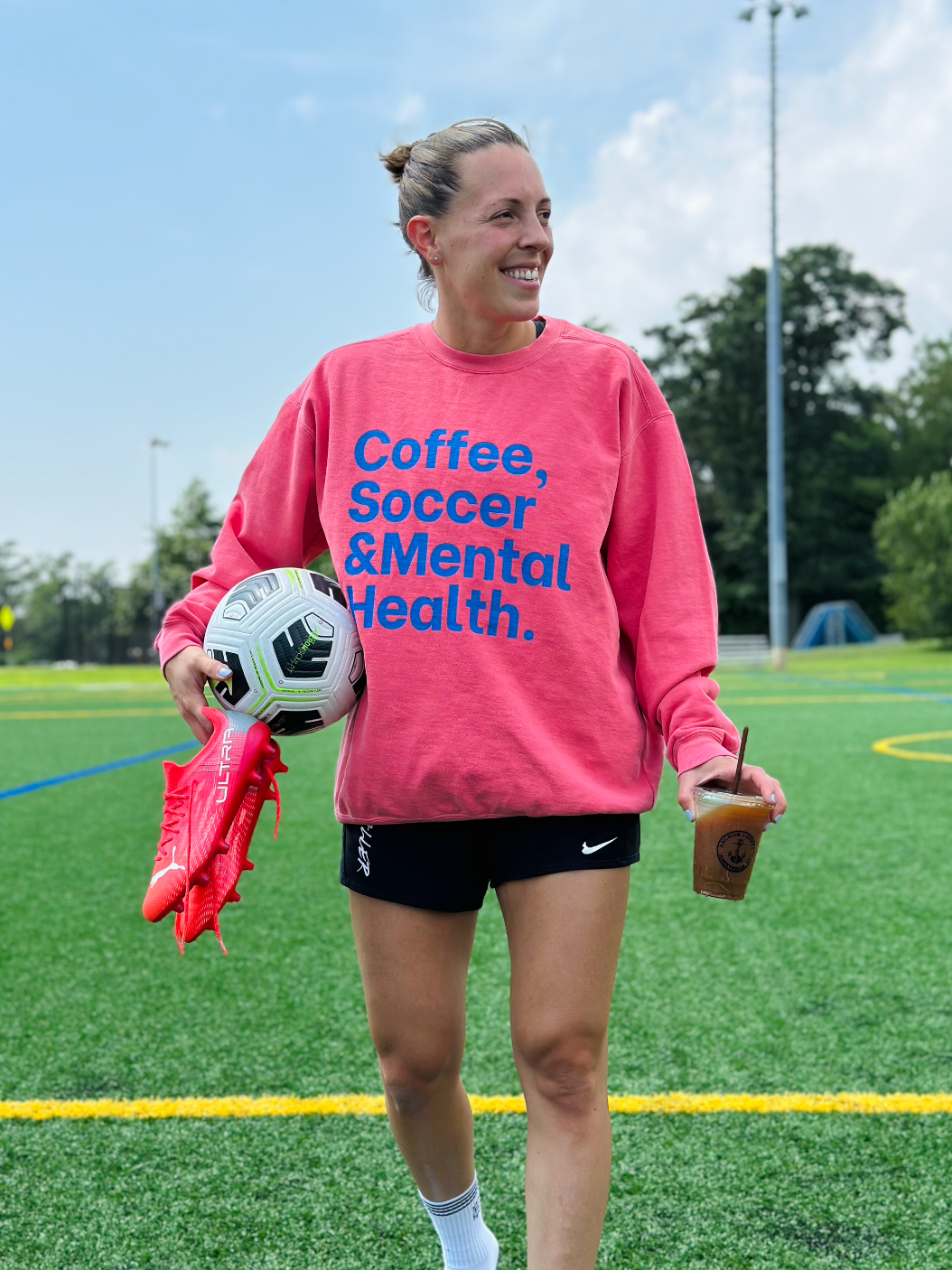 Coffee Soccer and Mental Health Adult Crewneck Sweatshirt