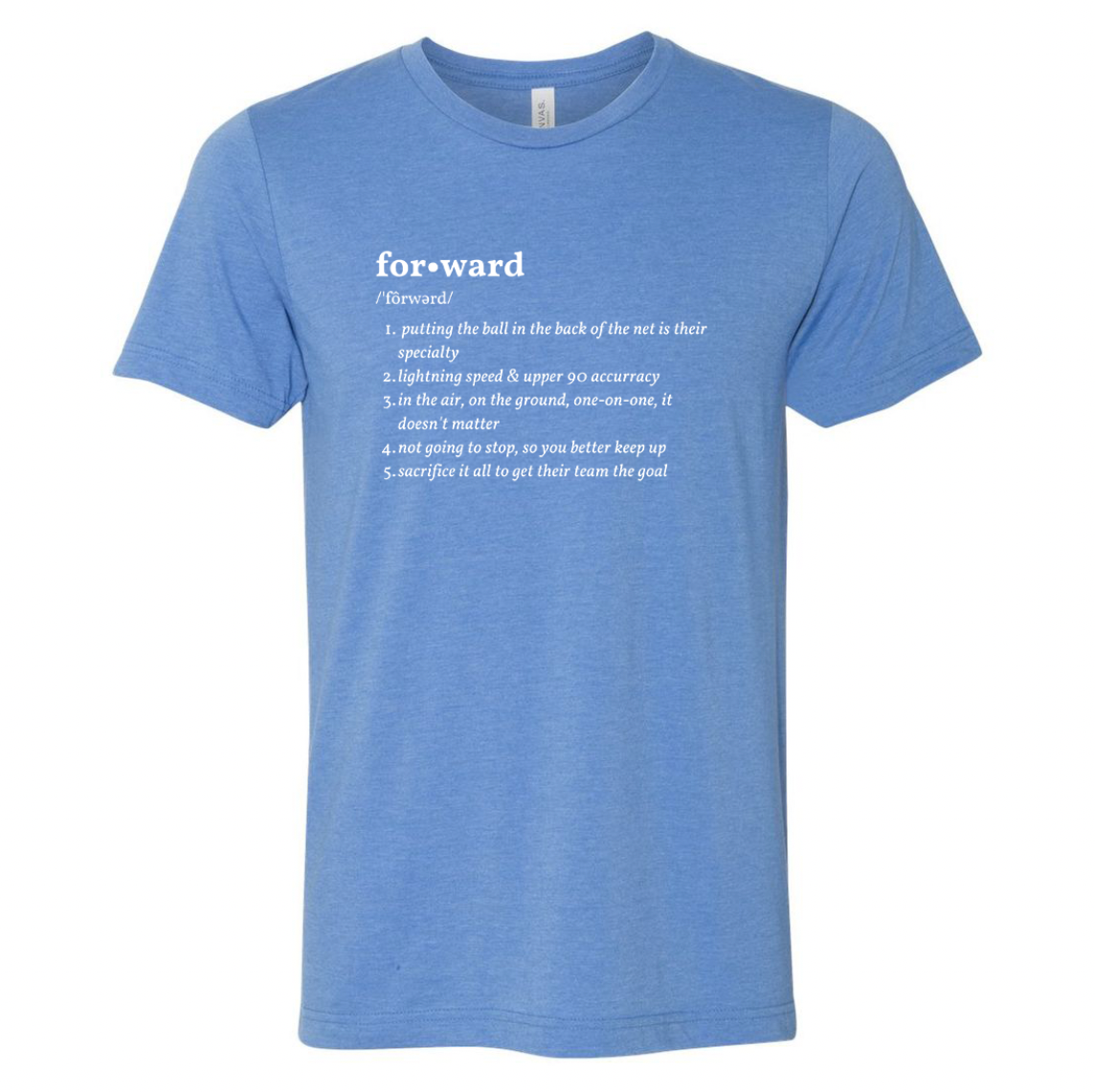 heather blue forward definition tshirt for soccer girls